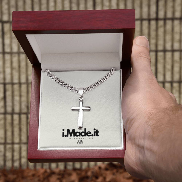 Cross in Cuban Chain ( FREE Engraving)