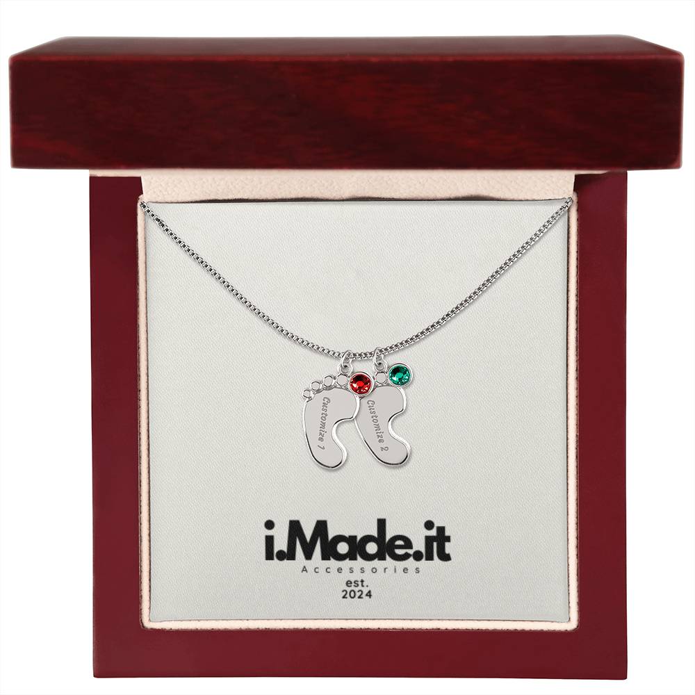 Custom Baby Feet Necklace with Birthstone